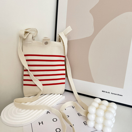 Japanese and Korean new fresh striped phone bag crossbody bag unique design trendy versatile portable crossbody bag with coin purse