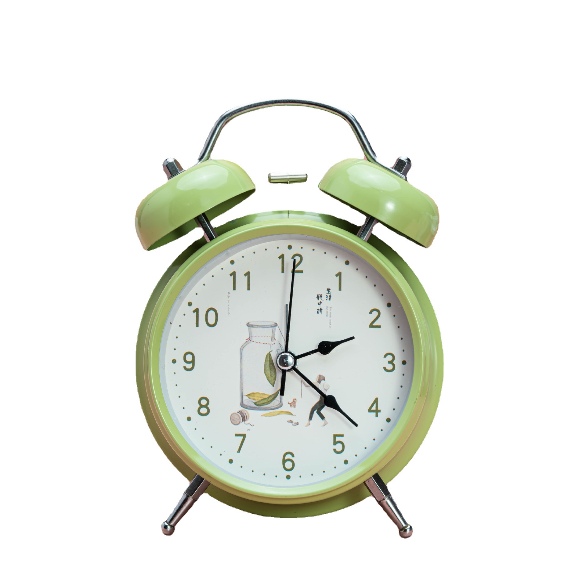 Directo de fábrica de metal de moda creativa de 4 pulgadas campana despertador estudiante reloj despertador con luz de noche dormitorio mudo reloj