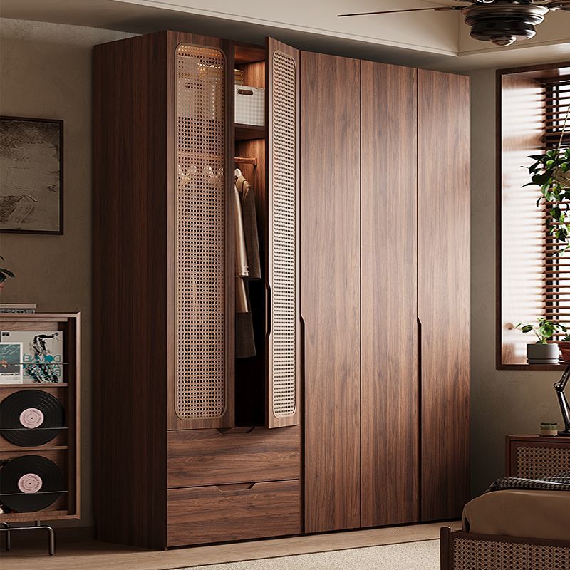 Medieval Style Rattan Door Wardrobe for Home Bedroom Finished One-Door to Top Segmented Large and Small Apartment Retro Large Wardrobe