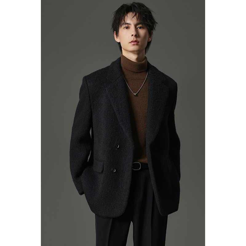 겨울 두꺼운 모직 세트 남성용 워터 리플 하이 레벨 최고 마이크로 느슨한 따뜻한 유지 디자인 남성용 강아지 잘 생긴 자켓 느낌