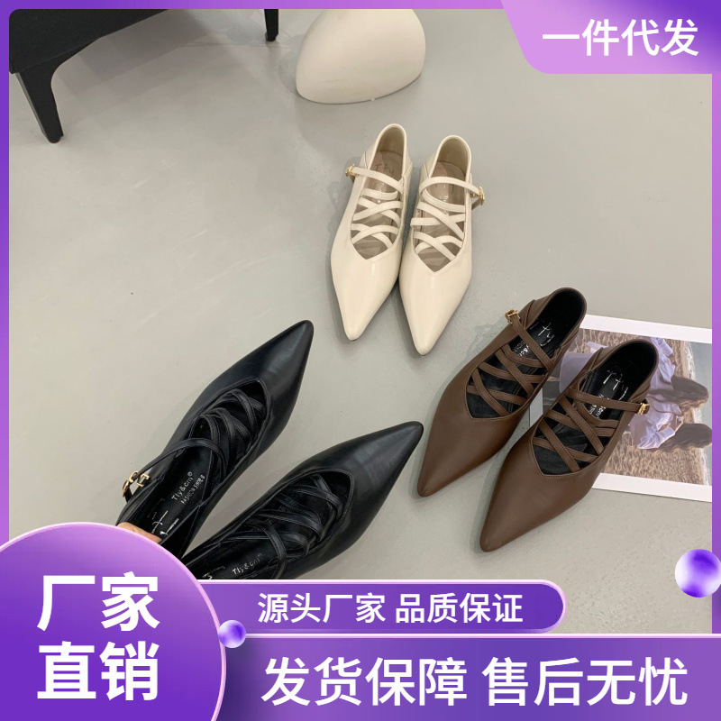 Fashionable elegant retro exclusive low shoes pointed-toe
