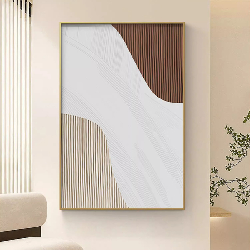Cream style texture sense large floor living room hallway decorative painting abstract lines silent vertical corridor aisle painting