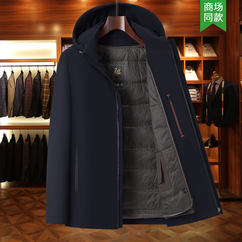 High-end men's goose down jacket, warm and luxurious, suitable for young and middle-aged individuals, with removable mink fur lining, thickened parka coat