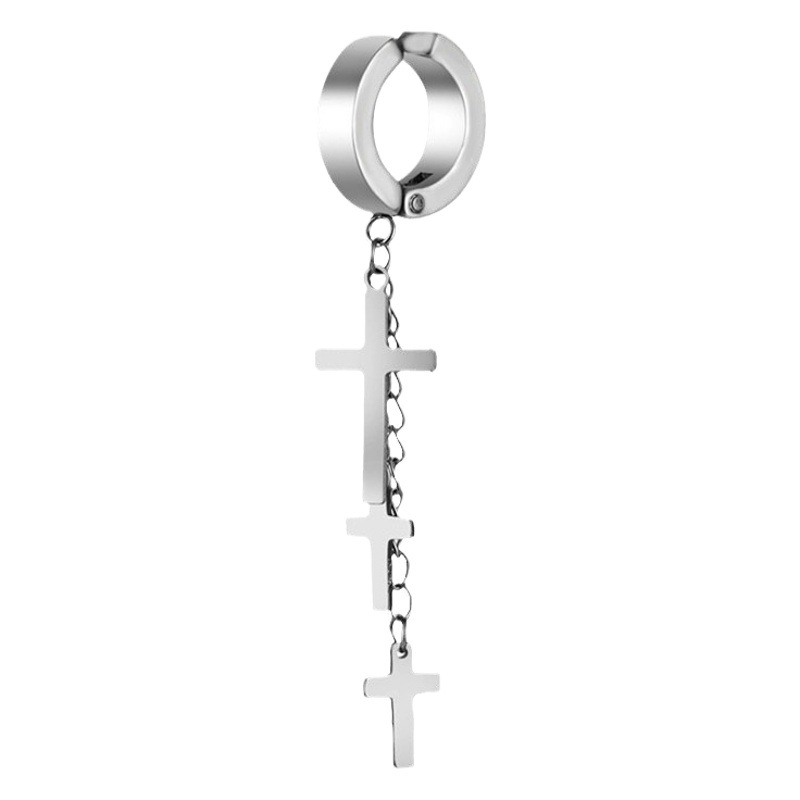 European and American Personalized Titanium Steel Three Cross Earrings Ear Clips Chain Tassel Earrings Jewelry Accessories Earrings Wholesale