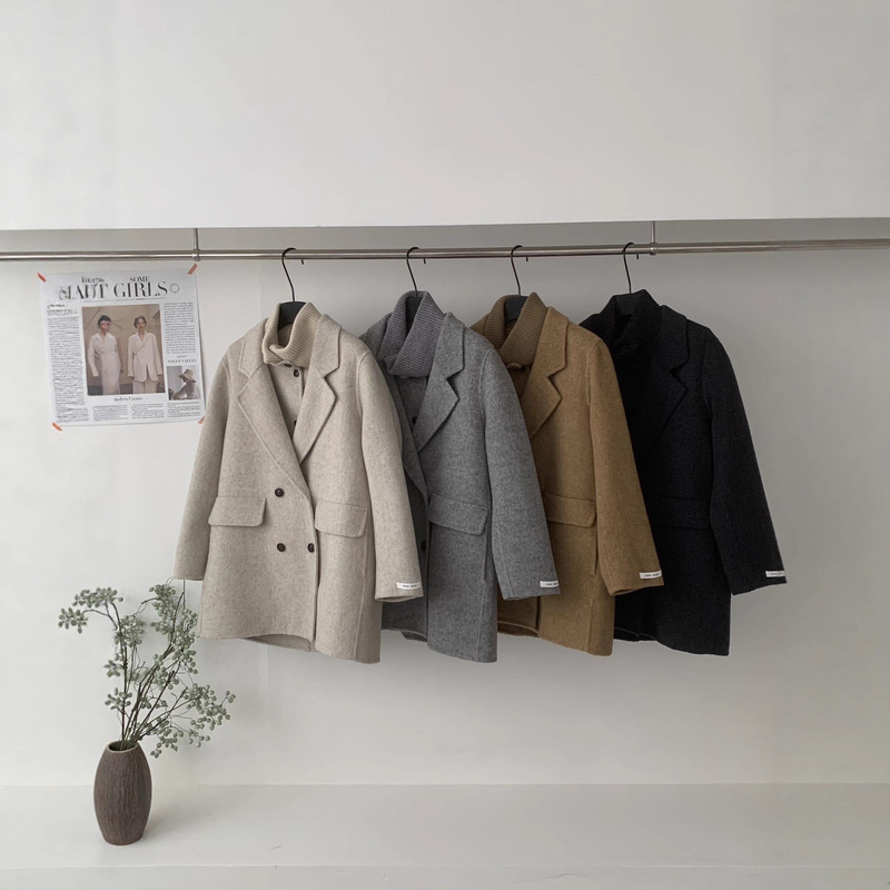 2026 Autumn/Winter New Korean Style High-End Knitted Collar Two-Piece Suit Loose Fit for Petite Individuals Double-Sided Wool Coat 2026 Autumn/Winter New Korean Style High-End Knitted Collar Two-Piece Suit Loose Fit for Petite Individuals Double-Sided Wool Coat