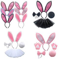 復活節兔耳朵發箍萬聖節動物小兔子頭箍兒童成人可愛白兔頭飾發卡