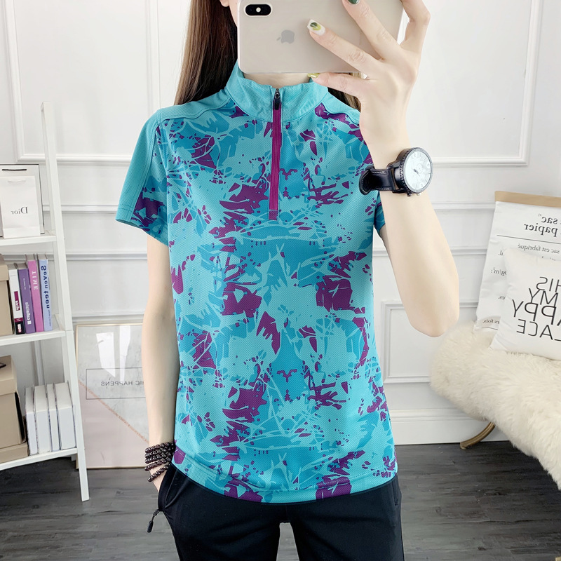 Verano al aire libre ropa de secado rápido mujer correr deportes secado rápido camiseta camuflada absorción de sudor transpirable cuello vertical manga corta caminata image 6