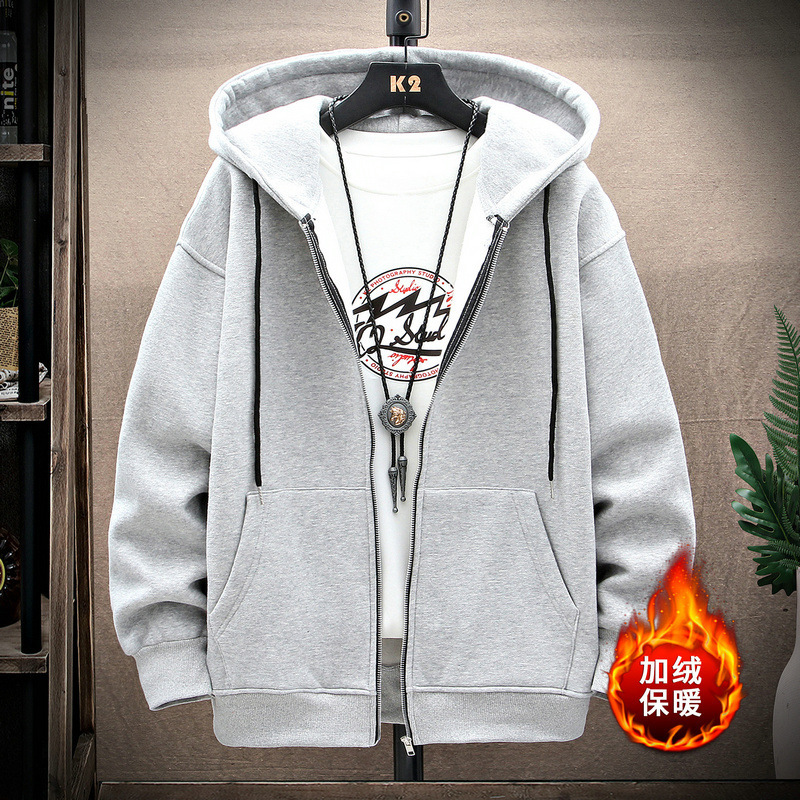Clearance Sale: Men's Autumn/Winter Fleece-Lined Hooded Sweatshirt with Zipper, Wear-Resistant and Dirt-Resistant, Youth Warm Jacket Clearance Sale: Men's Autumn/Winter Fleece-Lined Hooded Sweatshirt with Zipper, Wear-Resistant and Dirt-Resistant, Youth Warm Jacket