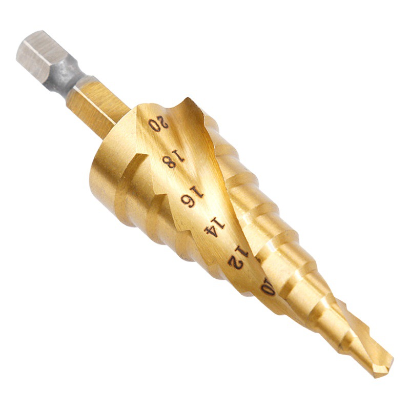 Mango hexagonal espiral pagoda traje de perforación posicionamiento centro de perforación herramienta de perforación al por mayor taladro de paso de escariado chapado en titanio