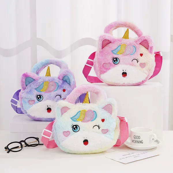 Cross-border children's cartoon cute princess unicorn plush shoulder Messenger phone bag kindergarten girl handbag