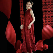 新中式红色挂脖旗袍孕妇敬酒服大码订婚礼服裙晨袍女新娘遮肚礼服