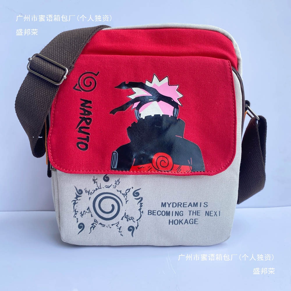 厂家火影忍者单肩包大容量轻便帆布包潮流个性男学生斜挎包