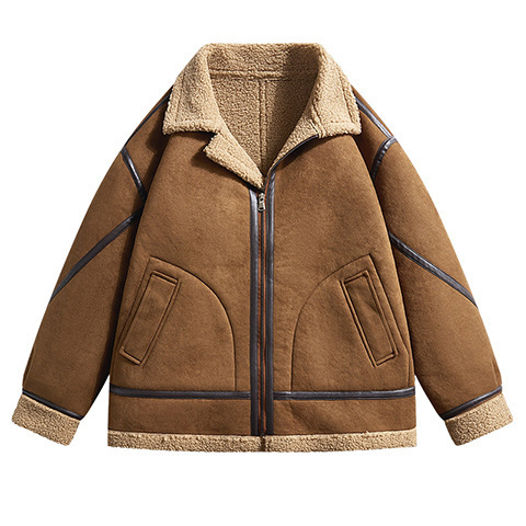 (Ready Stock at the Stall) New Main Push Deerskin Velvet Fleece-Lined Men's Autum Stand-Up Collar Jacket Men's Pure Color Top
