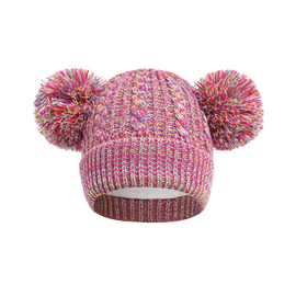 新款热卖爆款儿童彩虹针织冬帽加绒双毛球可爱加绒跨境亚马逊