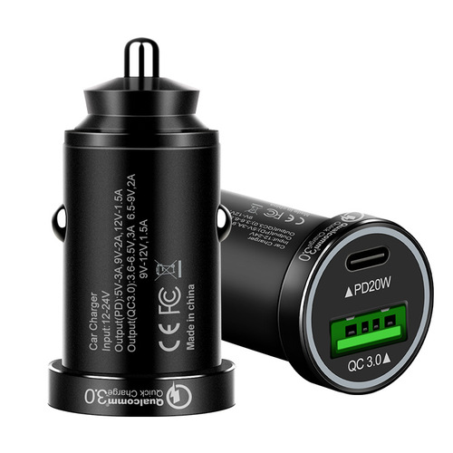 Mini Aluminum Alloy Private Mold Car Charger QC3.0+PD20W Dual-Port Output 38W Fast Charging Car Charger