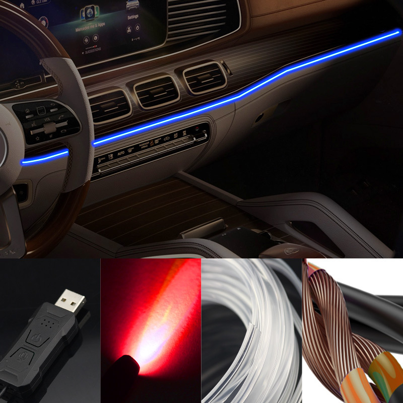 LED interior de luz fría colorida música de control de voz de automóviles luz de atmósfera sin cableado para cambiar la decoración de la atmósfera