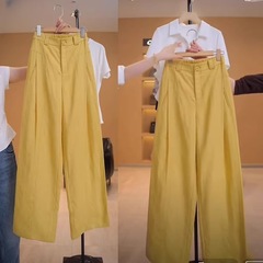 ネイビーブルーのストレートパンツ レディース 2025年秋新作 薄手 ハイウエスト おしゃれ 多用途 ゆったり ドレープ感 カジュアル ワイドパンツ