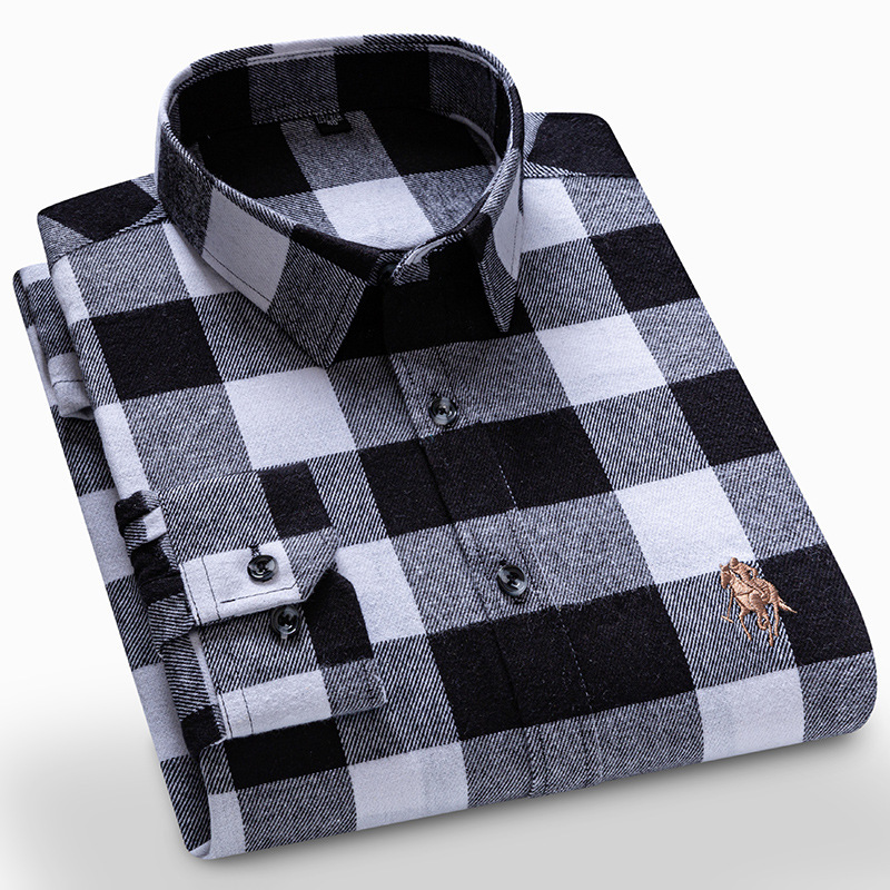 Men's spring and autumn new cotton sanding long sleeve shirt fashion casual cotton plaid shirt trend cotton wholesale Men's spring and autumn new cotton sanding long sleeve shirt fashion casual cotton plaid shirt trend cotton wholesale