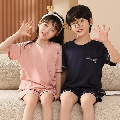 Children's Summer Pajamas for Boys and Girls, Pure Cotton, Korean Style, Thin Short-Sleeve Shorts, Baby Cartoon Home Clothes