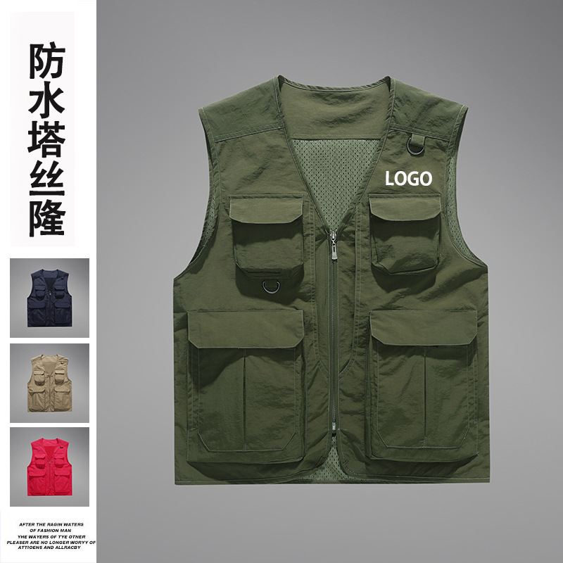 戶外休閒時尚巡邏攝影記者大碼背心多口袋坎肩工作服馬甲logo