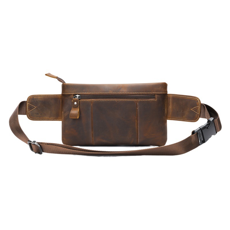 New retro Crazy Horse Sports waist bag genuine leather outdoor men's multi-functional commuter crossbody chest bag wholesale