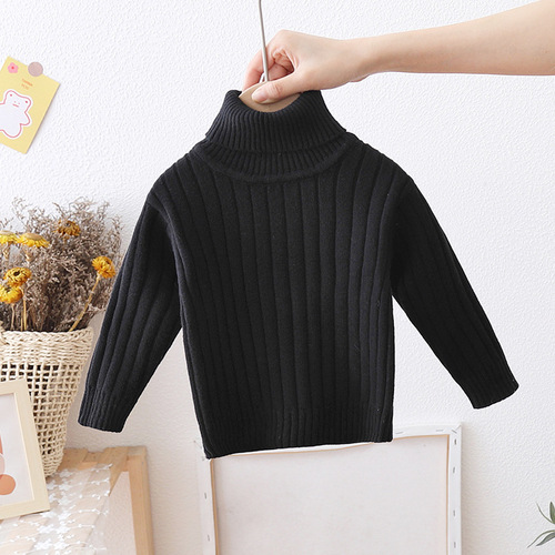 Children's turtleneck sweater, thickened solid-color autumn/winter outfit for girls—pullover base layer for boys, best-selling knit bottoming shirt.