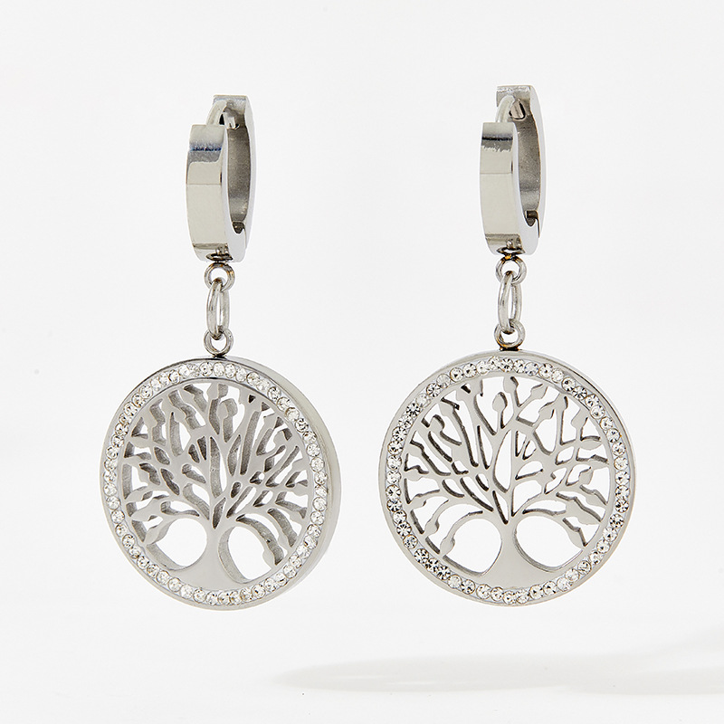 Tree Pattern Women'S Gender PVD Coated Real Gold Plated Tree 304 Stainless Steel Style Waterproof Non Tarnish Drop Earrings