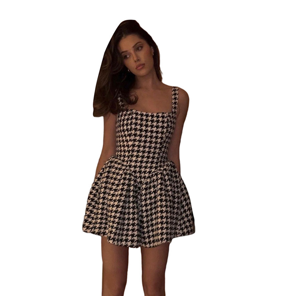 Sling Backless Slim Houndstooth Dress NSLGY115737