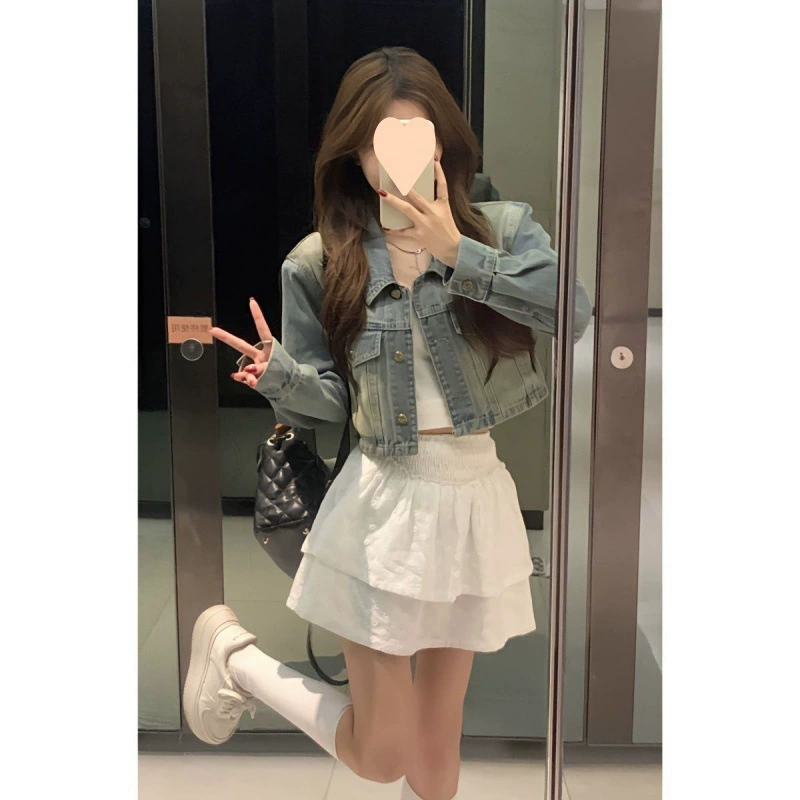 Короткая джинсовая куртка в стиле ретро для женщин, новый стиль для маленьких людей, универсальная верхняя одежда в корейском стиле на весну.