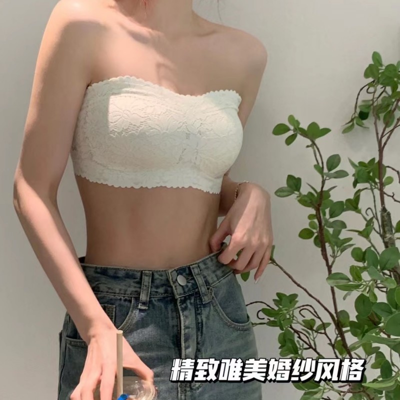 579 Vestido de novia de encaje sexy sin tirantes, top de tubo, ropa interior antideslumbrante, espalda sexy, pecho pequeño, sujetador antideslizante
