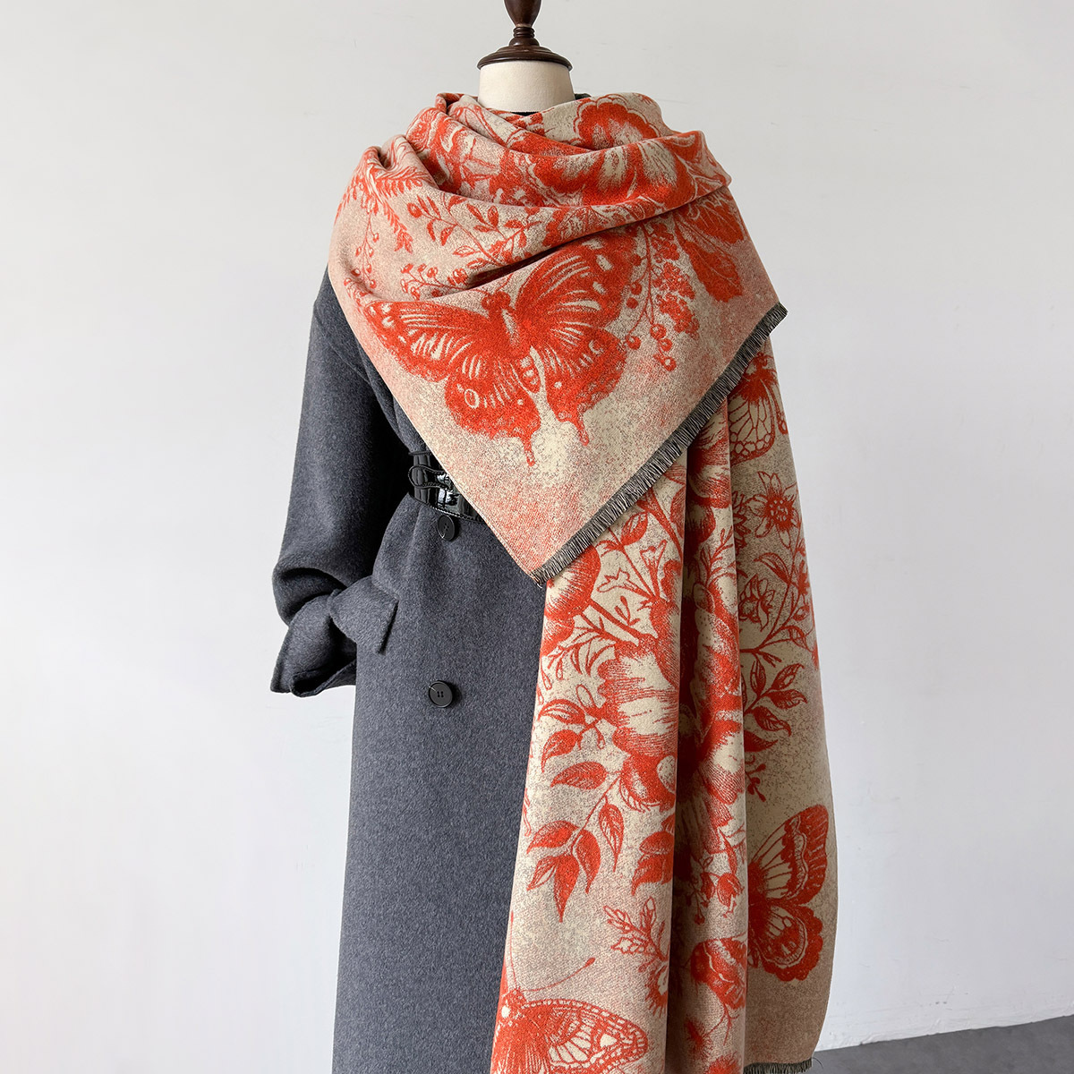 Art retro peonía estilo de mariposa impresión de nuevo estilo de imitación de cashmere doble cara chal elegante bufandas cálidas versátiles