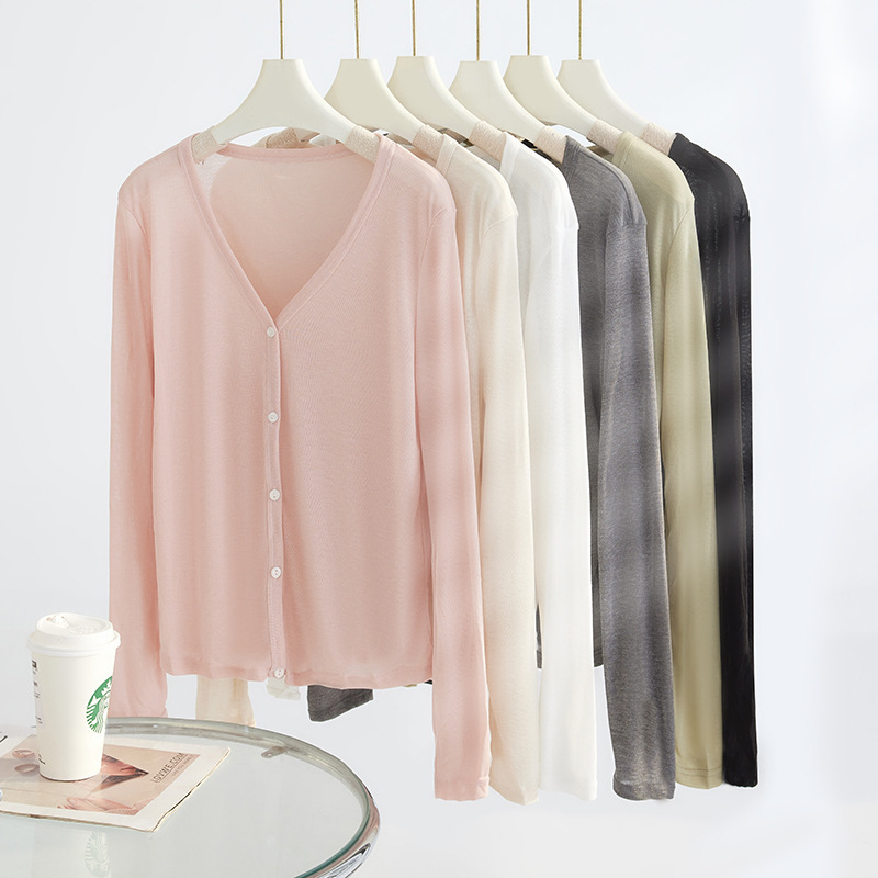 2026 Spring/Summer New Lyocell Tencel Sunscreen Cardigan for Women, Thin Outerwear, Lazy Style Knitted Top, Air Conditioning Shirt