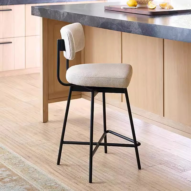 美式金属酒吧椅轻奢家用吧台高脚凳可旋转现代简约商务前台休闲椅