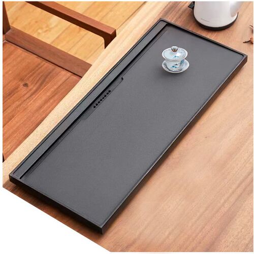 Natural Basalt Stone Tea Tray with Whole Piece Black Gold Stone, Large Stone Black Gold Stone Tea Sea, Simple Home Use Tea Table Logo Engraving