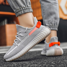 椰子鞋莆田椰子350爆米花男鞋反光情侣潮鞋飞织透气休闲运动鞋男