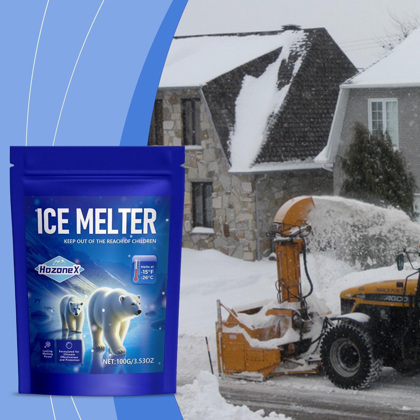 Противообледенительное средство HOZONEX, средство для очистки зимнего снега от обледенения, обезледенение и плавление снега, средство для плавления снега на низких температурах для бетона
