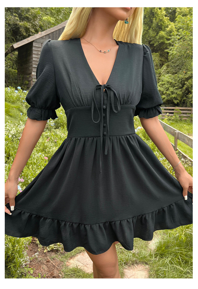 Women's Summer Dress Slim Fit Solid Colour Lotus Leaf Skirt Dress_voghion.com