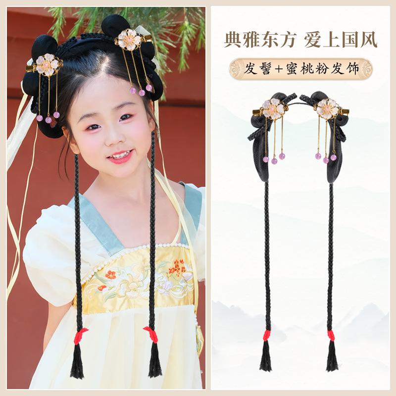 치자나무 부드러운 머리띠 브레이드 + 복숭아 핑크 헤어 액세서리 쌍