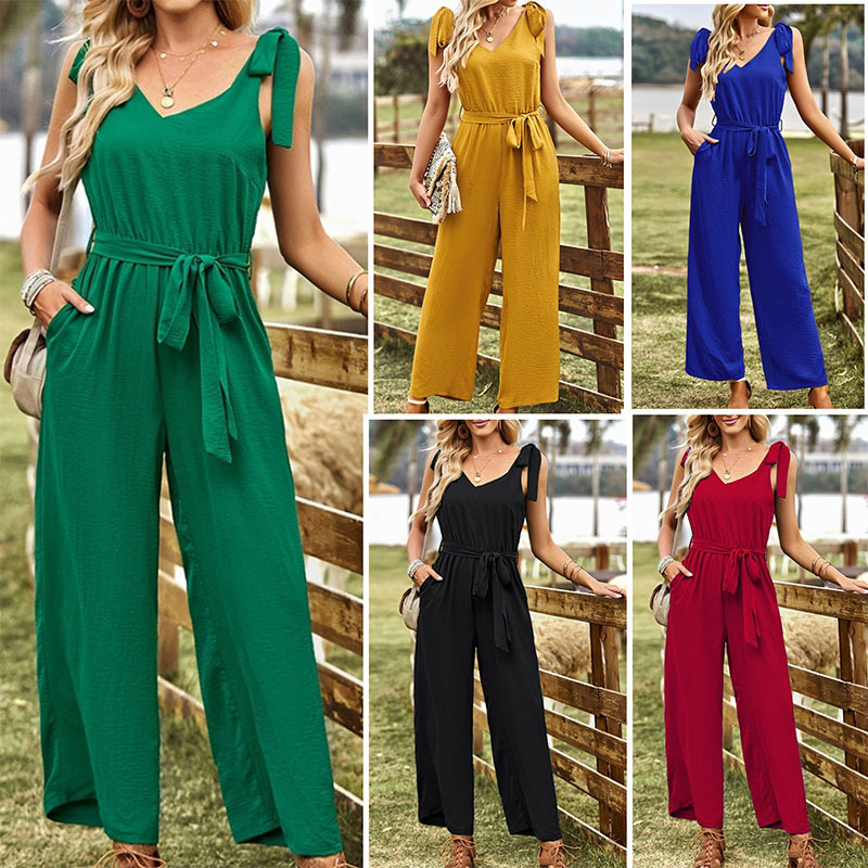 summer solid color trousers sleevless