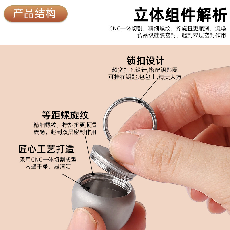 Creativo de acero inoxidable de Apple pequeña botella de la medicina caja de medicina portátil llavero Primeros Auxilios medicina tanque sellado de titanio puro almacén impermeable