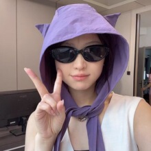 小恶魔绑带速干防晒遮阳帽女薄款护耳头巾帽子可爱猫耳朵小众出游