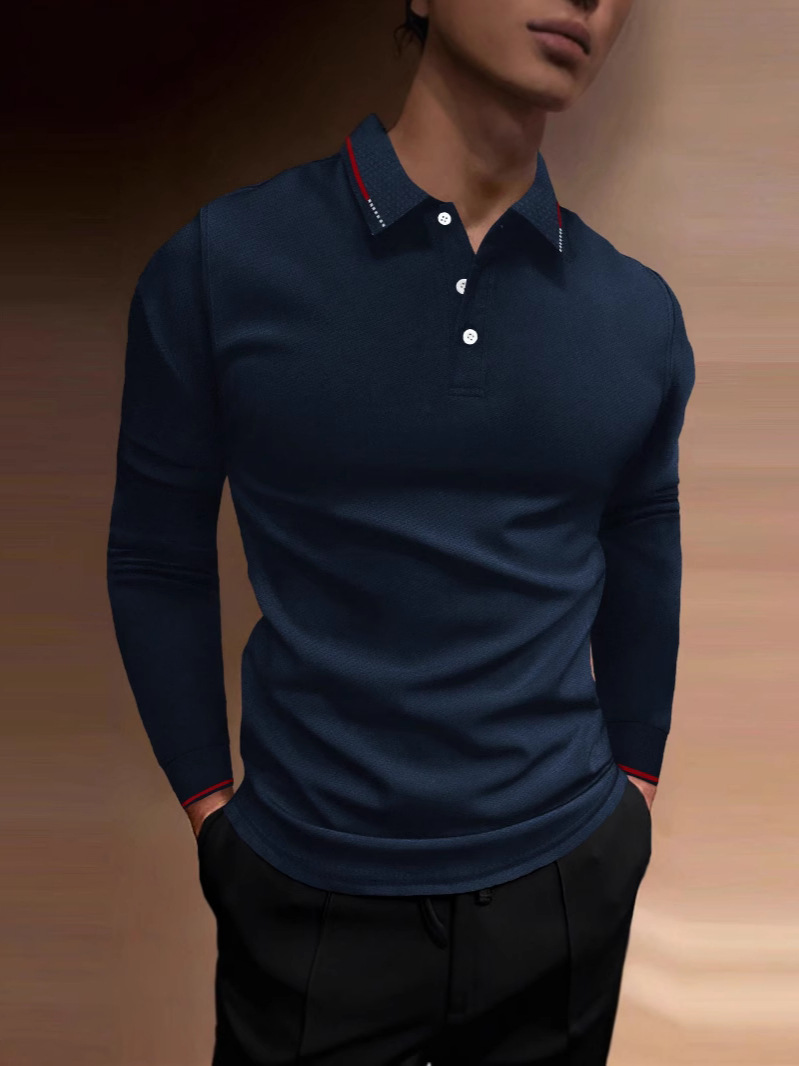 Camisa Polo para Hombre, Estilo Europeo y Americano, Comercio Exterior Transfronterizo, Otoño, Fitness, Deportiva, Casual, Cuello Alto, Manga Larga, Rayas Verticales