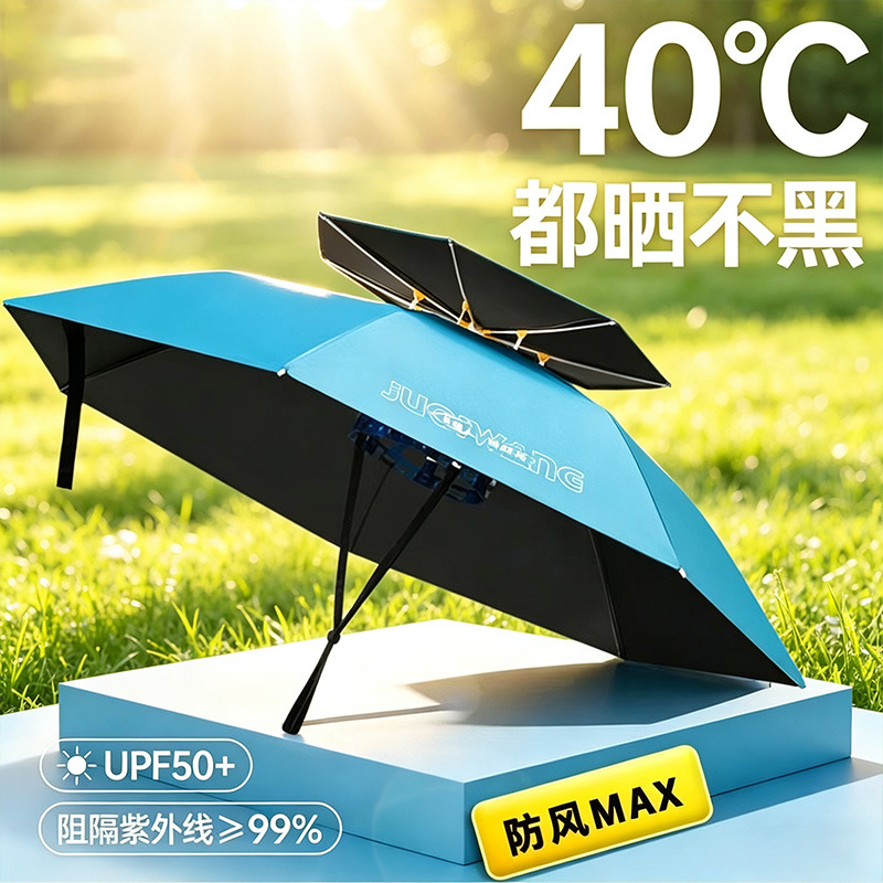 Double-layer head-mounted umbrella hat, large outdoor fishing umbrella, head-mounted sunshade and rainproof umbrella hat, tea-picking umbrella hat wholesale