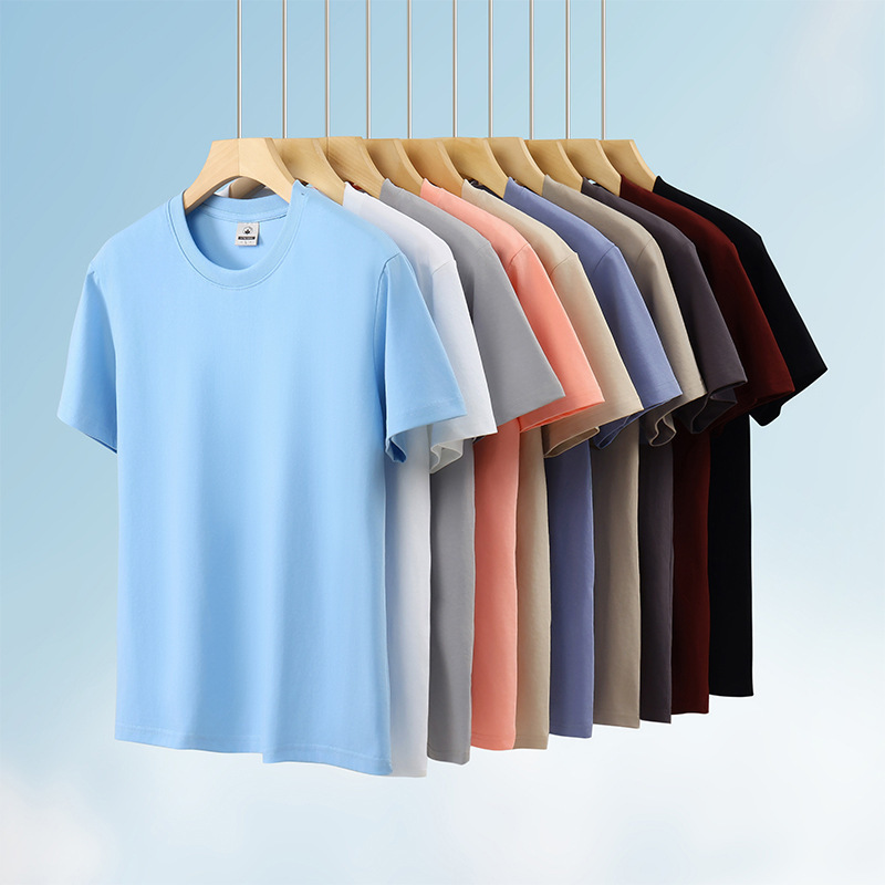 Wholesale 210g Pure Cotton Sorona Short-Sleeve T-Shirt for Men, Loose Trendy Brand Solid Color Versatile Casual Cool Base Shirt Wholesale 210g Pure Cotton Sorona Short-Sleeve T-Shirt for Men, Loose Trendy Brand Solid Color Versatile Casual Cool Base Shirt