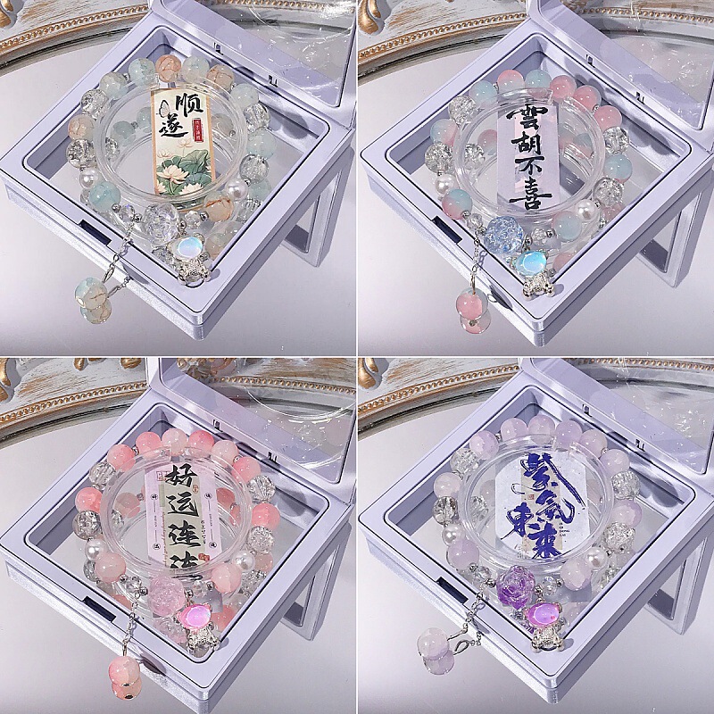 New Bear Glass Beaded Crystal Bracelet Fresh and Sweet Glass Bead Rose Bracelet Cultural and Creative Hot Selling Hand Jewelry