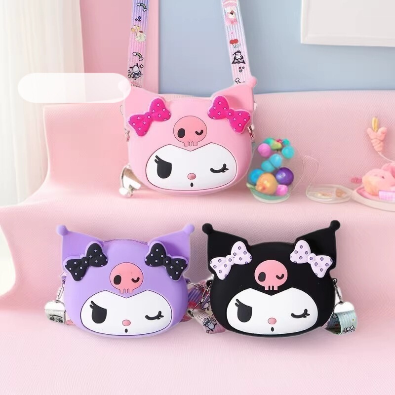 Cartoon Children's Coin Purse Three-Dimensional Kuromi Silicone Crossbody Bag Mini Cute Girl Portable Bag Wholesale