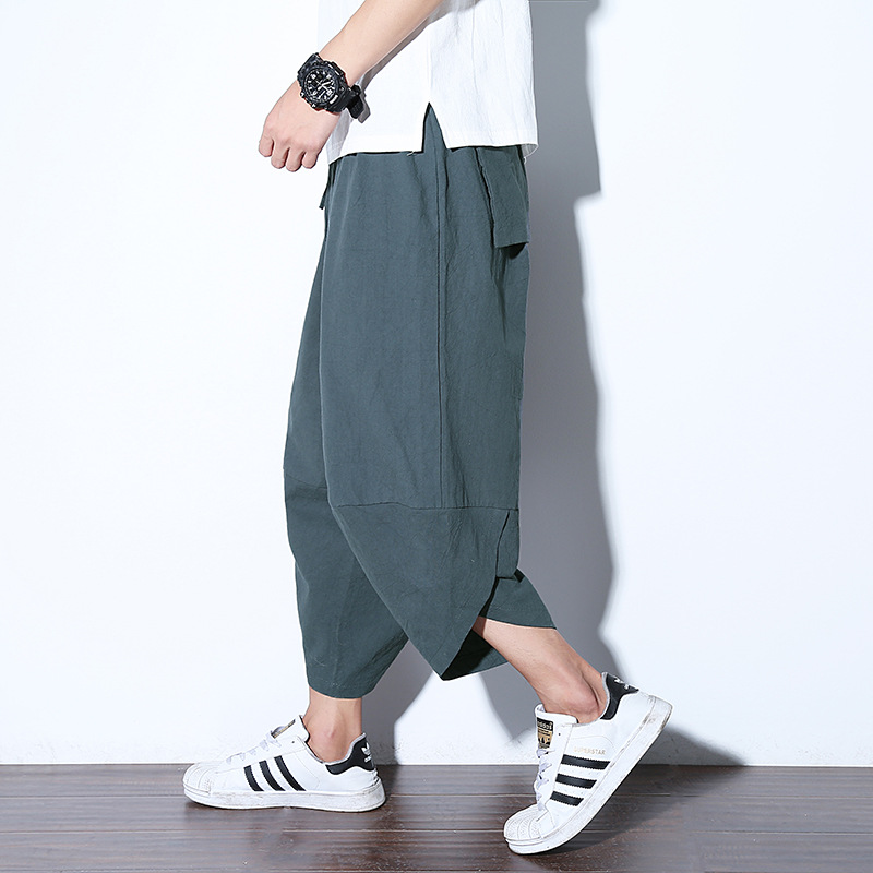 Chinese Style Cotton and Linen Summer New Arrival Capri Pants Beach Pants Men's Loose Carrot Pants Vintage Scissors Pants
