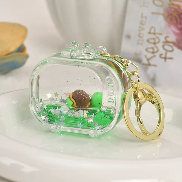 Acrylic Black Gold Oil-Filled Tv Ocean Quicksand Bottle Keychain Cute Capybara Drift Bottle Bag Pendant