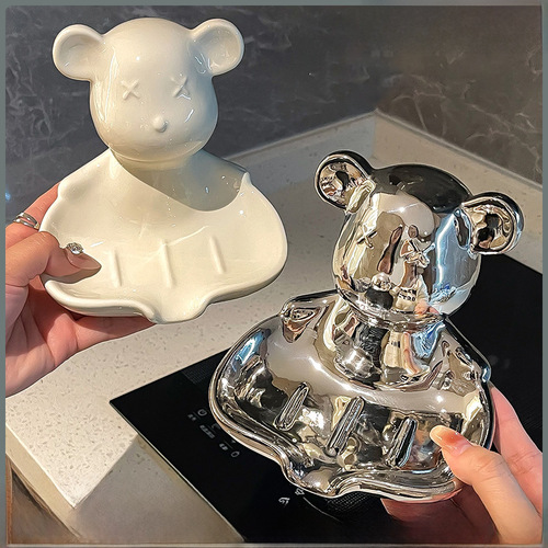 Drainage Soap Dish Household Hole-Free Hand Washing Bathroom Ceramic Soap Dispenser Bathroom Soap Drain Shelf