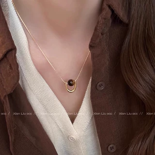 轻奢小众U形虎眼项链女2024新款爆款锁骨链轻奢高级感毛衣链配饰